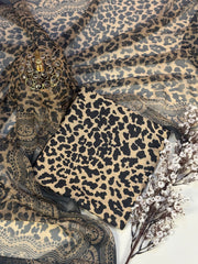 Premium Swiss Lawn 2025 - Leopard Noir-Black & Beige.