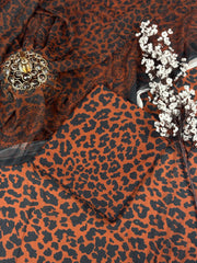 Premium Swiss Lawn 2025 - Leopard Noir-Black & Copper.