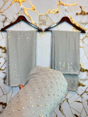 Twiligh Sparkle ( Unstiched 3PC Dress ) Steel Grey