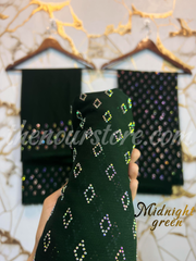 Turkish Crystal ( Unstiched 3PC Dress ) Mid Night Green