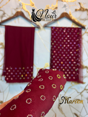 Turkish Crystal ( Unstiched 3PC Dress ) ( RING ) Maroon