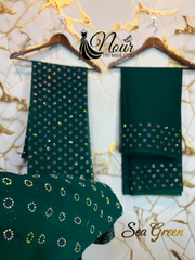 Turkish Crystal ( Unstiched 3PC Dress ) ( RING ) Sea Green