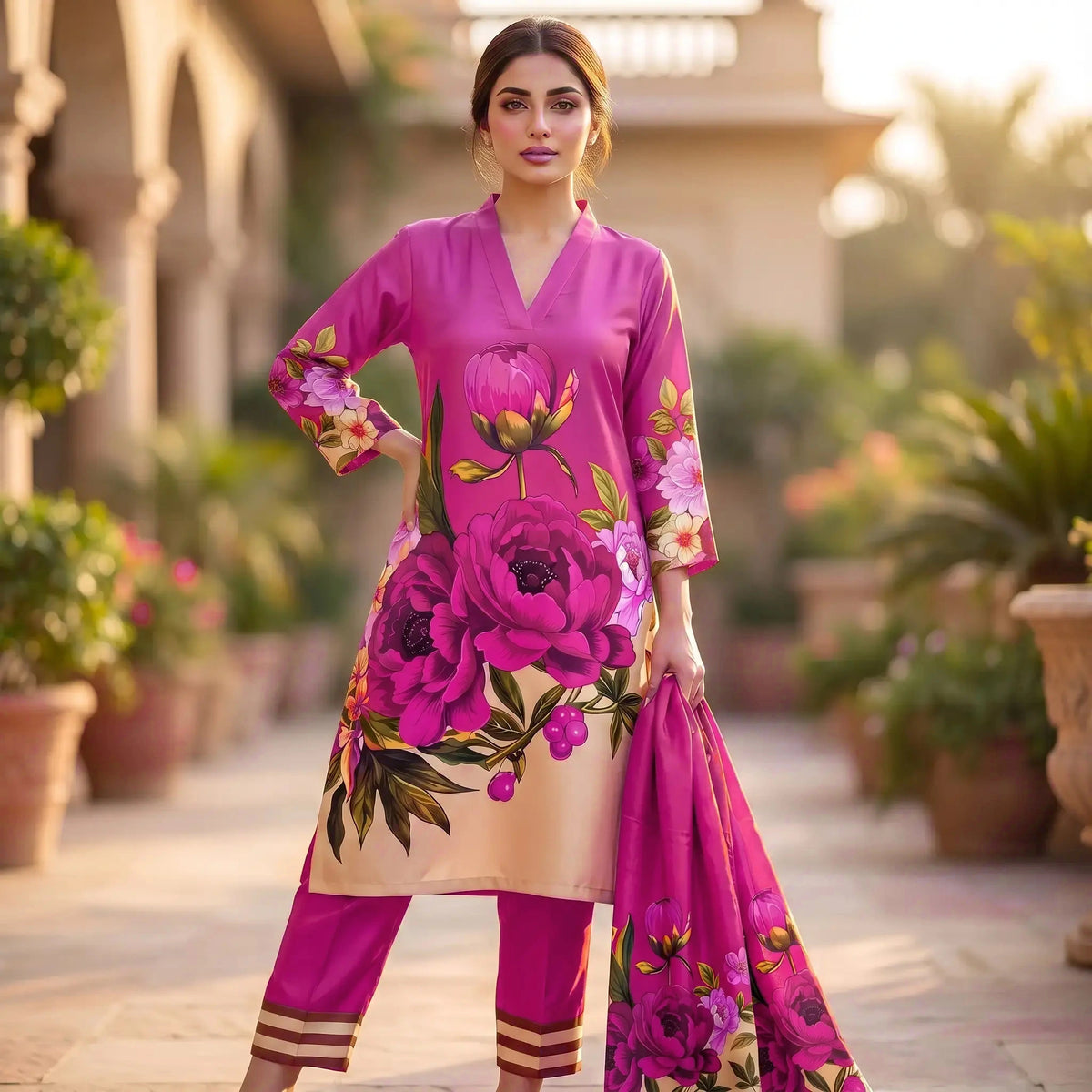 #Unstitched-Silk-Crimson Pink