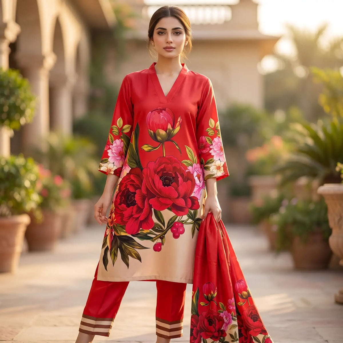 #Unstitched-Silk-Crimson Red