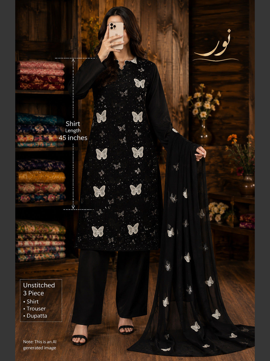 Butterfly 100% Cotton ( Black )