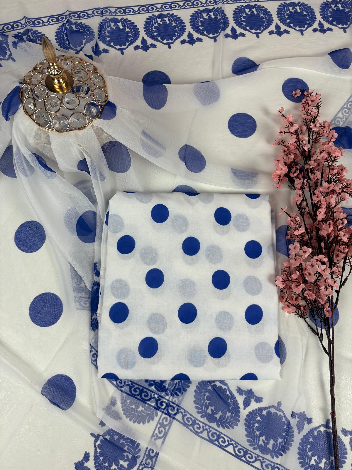 Premium Swiss Lawn 2025 - Blue Polka Dots.