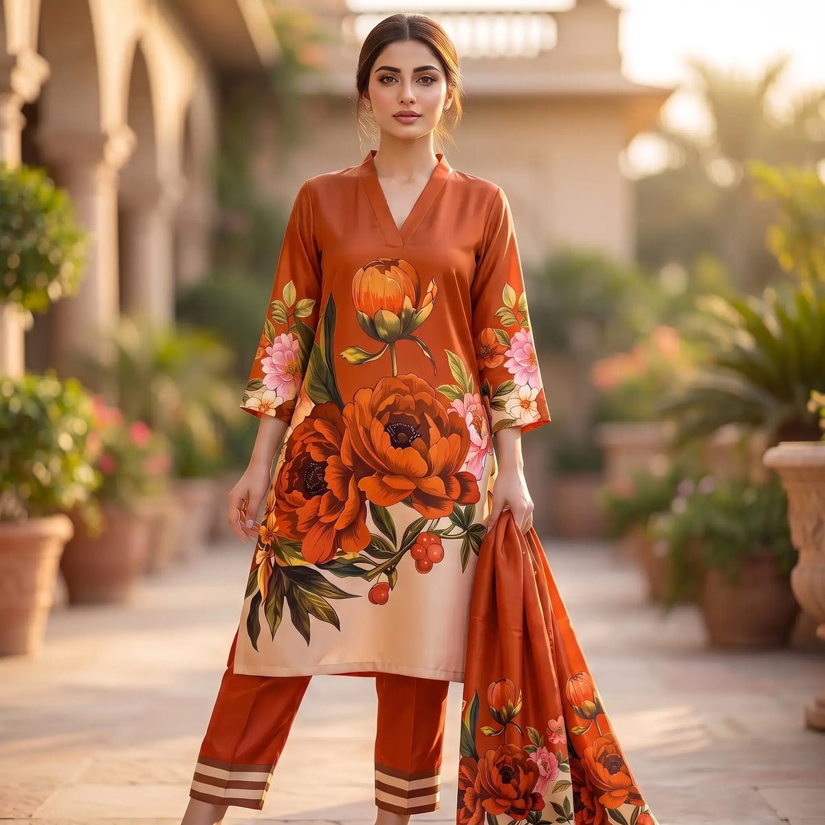 #Unstitched-Silk-Crimson Rust
