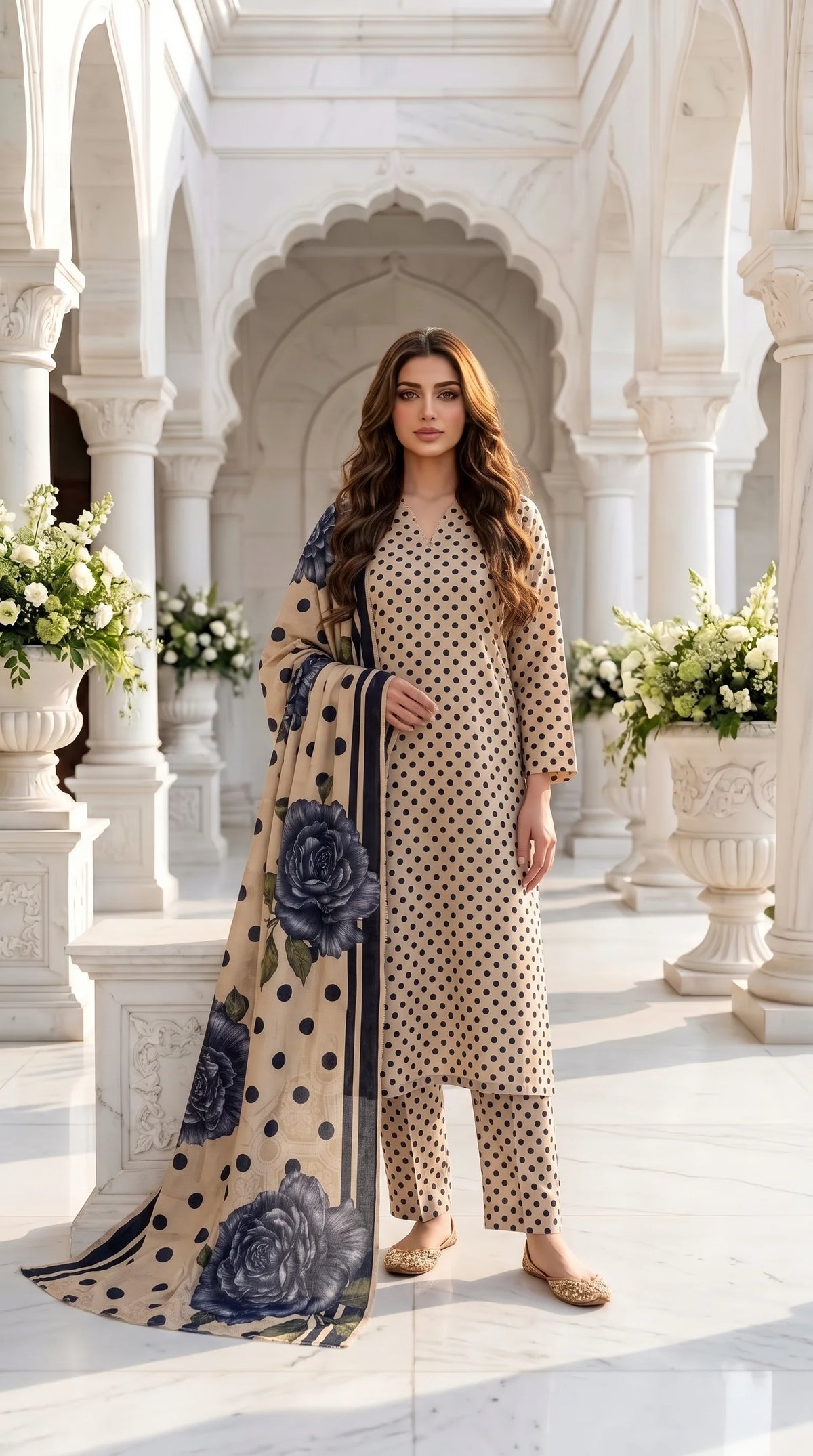 #Unstitched-Silk-Polka-Brown-Small