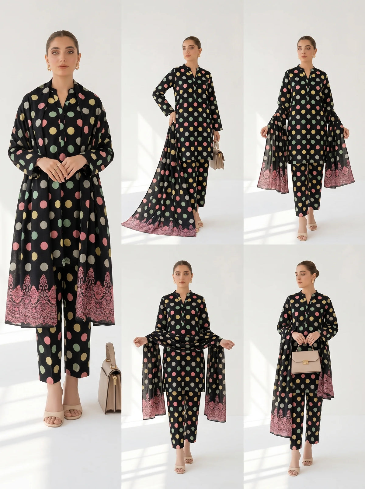 Premium Swiss Lawn - Multi Polka.