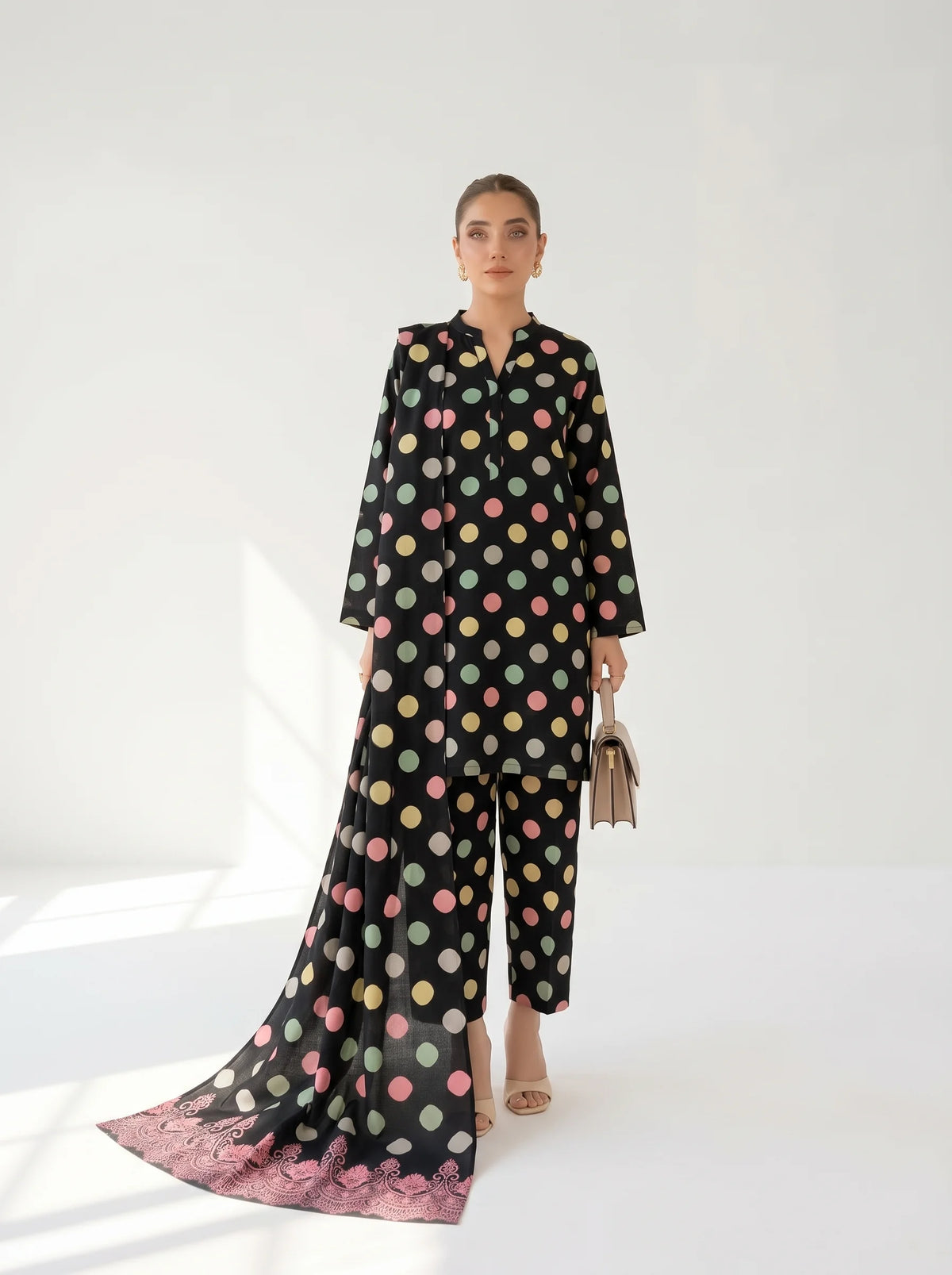 Premium Swiss Lawn - Multi Polka.