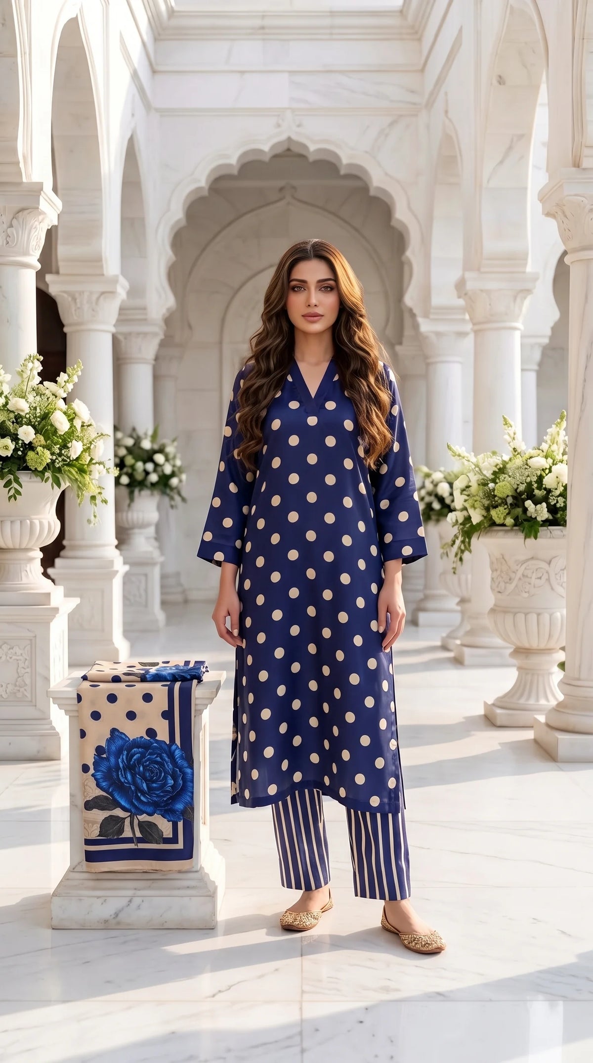 #Unstitched-Silk-Polka-Navy