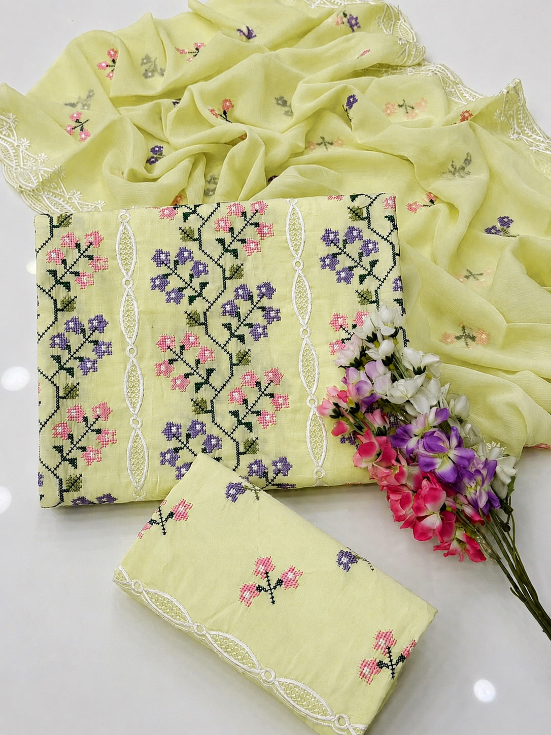 Cross Stitched 100% Cotton ( yellow )