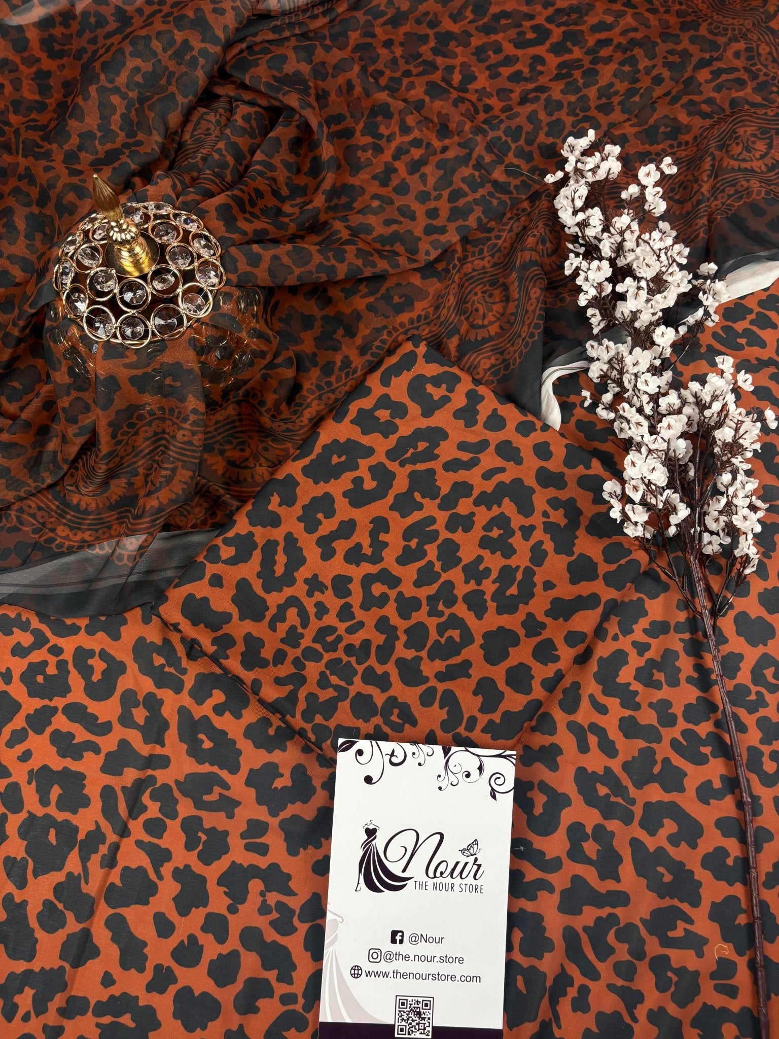 Premium Swiss Lawn 2025 - Leopard Noir-Black & Copper.