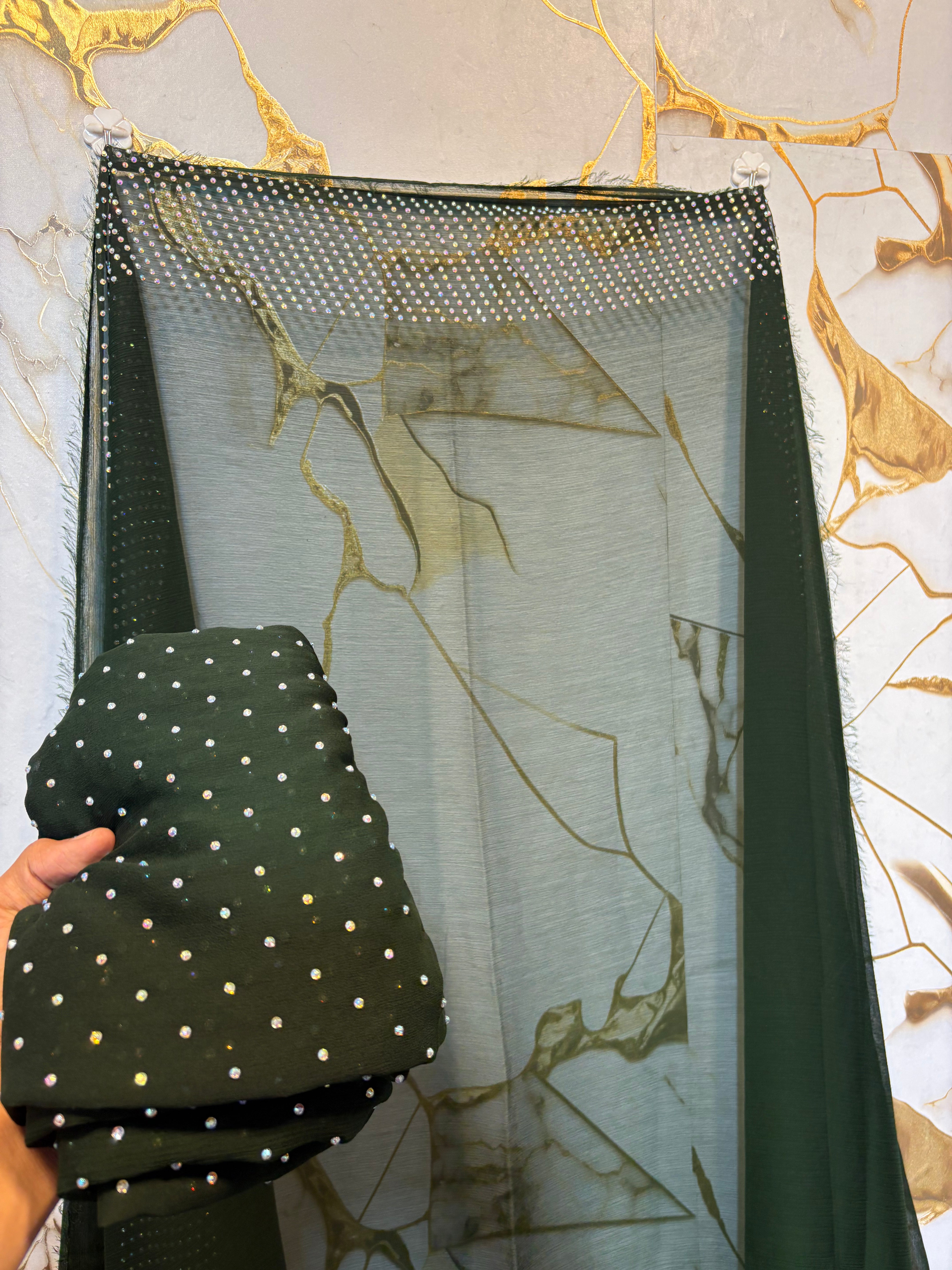 Twiligh Sparkle ( Unstiched 3PC Dress ) Bottle Green