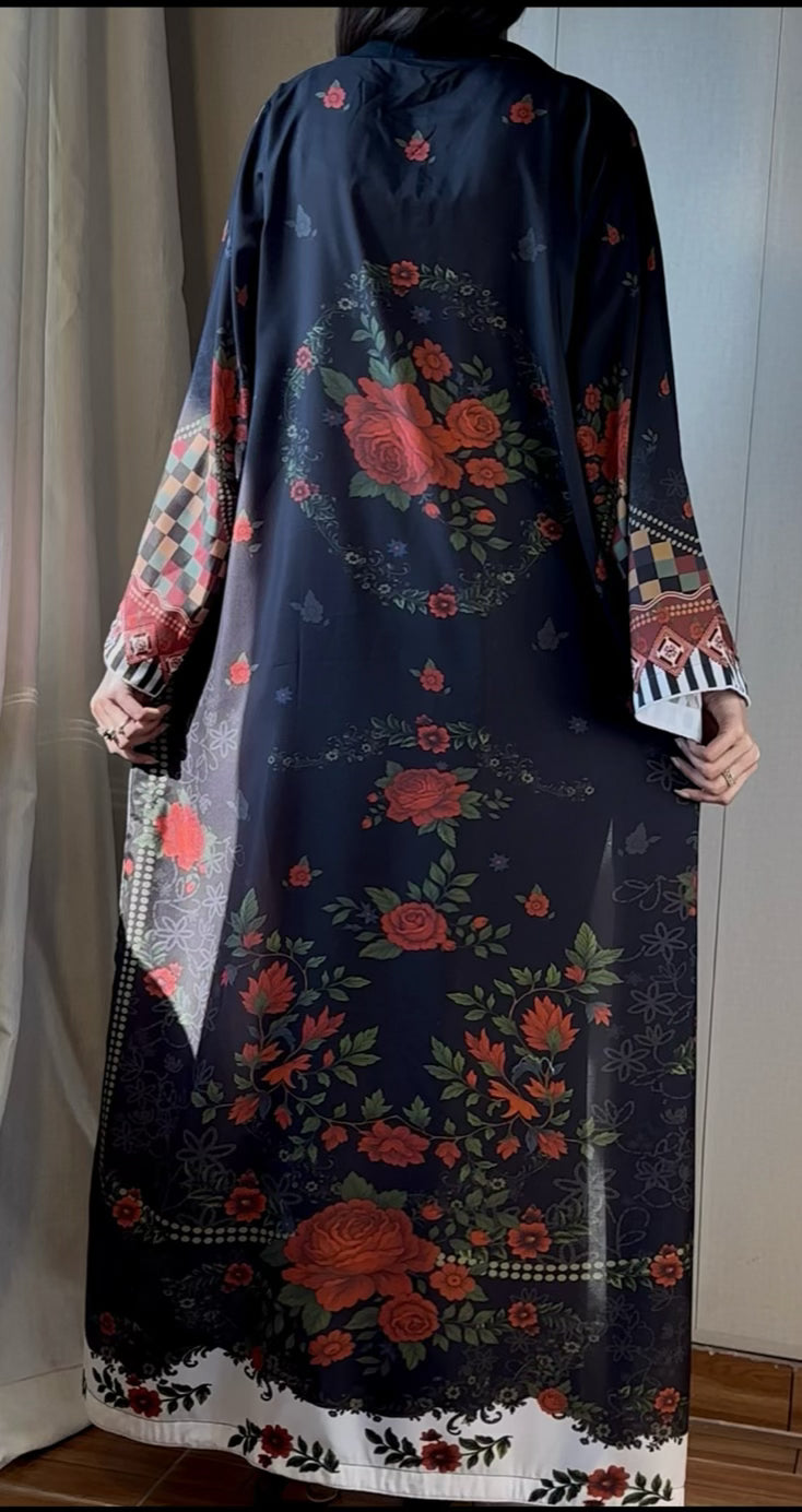 ❤️ Red Rose Black Kaftan ~ Unstitched 3PC Co-Ord-Sets