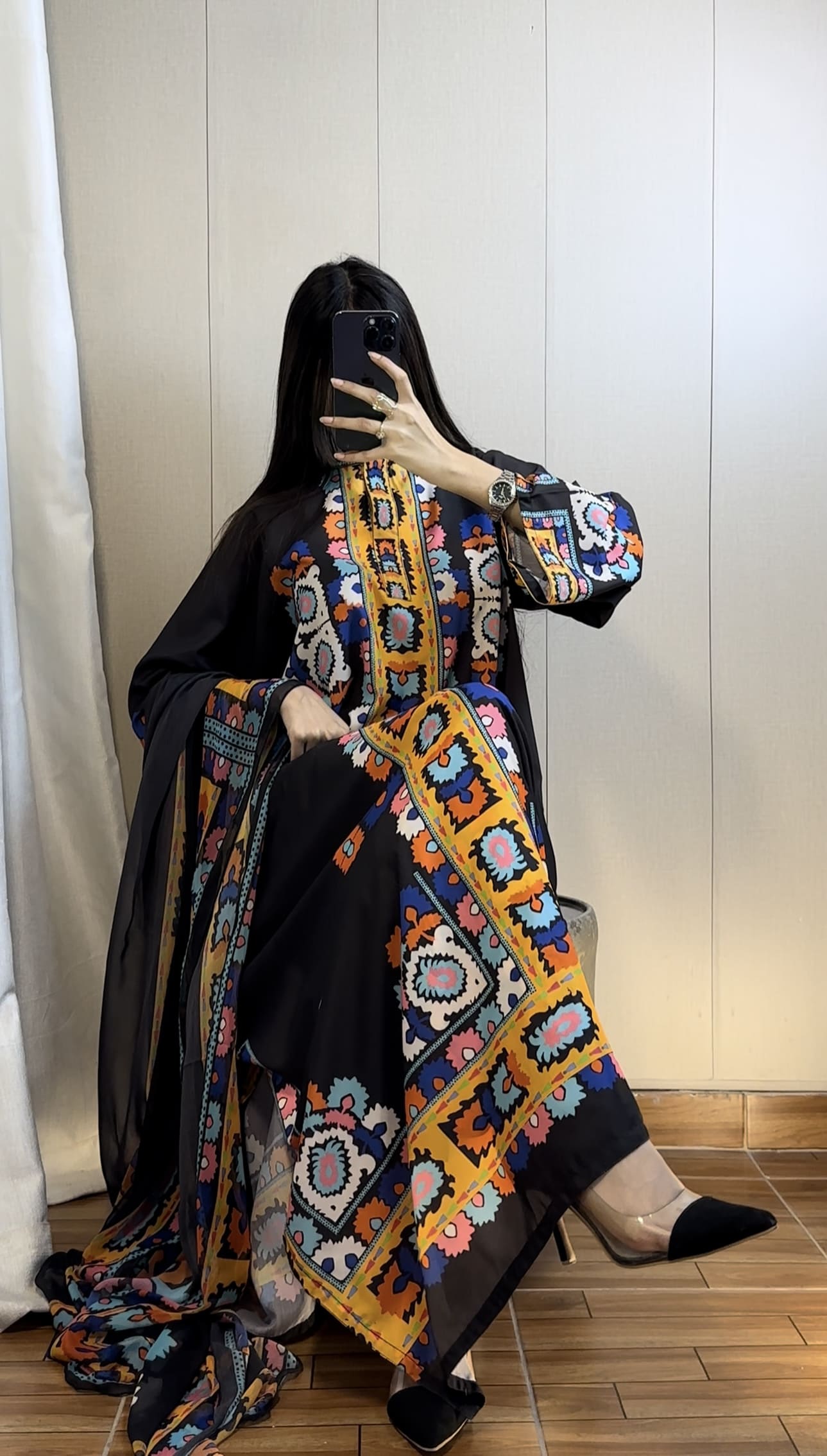 🖤 Viral Black Kaftan ~ Unstitched 3PC Co-Ord-Sets