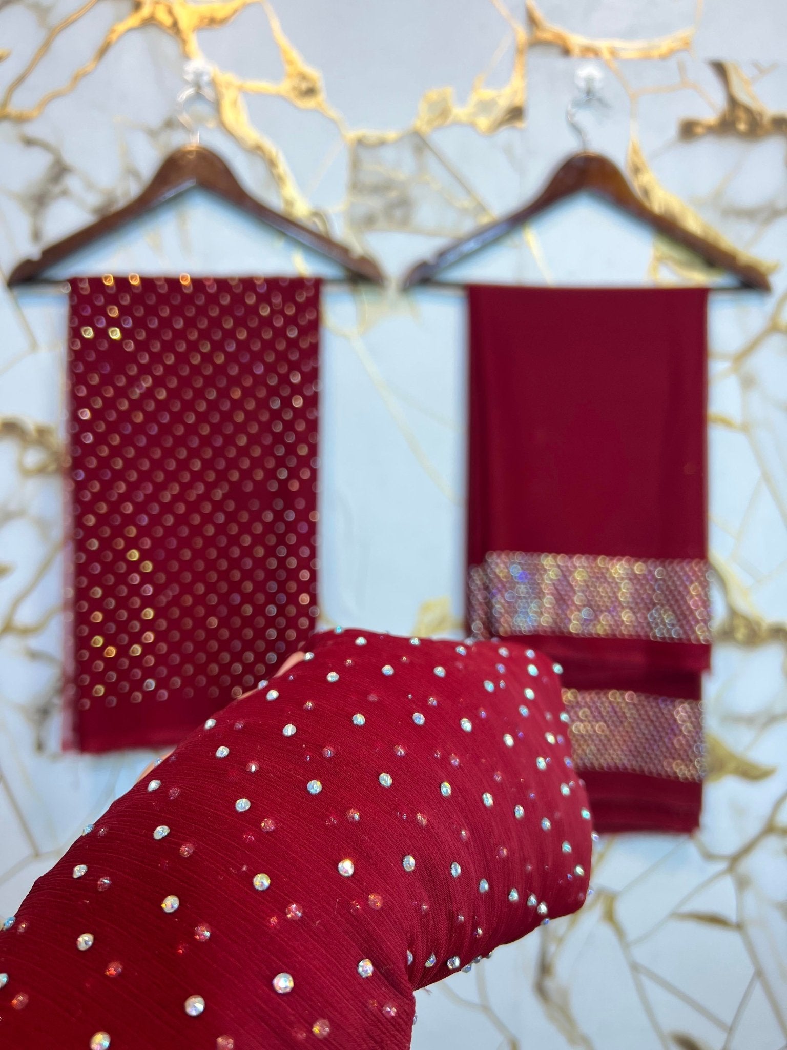 Twiligh Sparkle ( Unstiched 3PC Dress ) Maroon