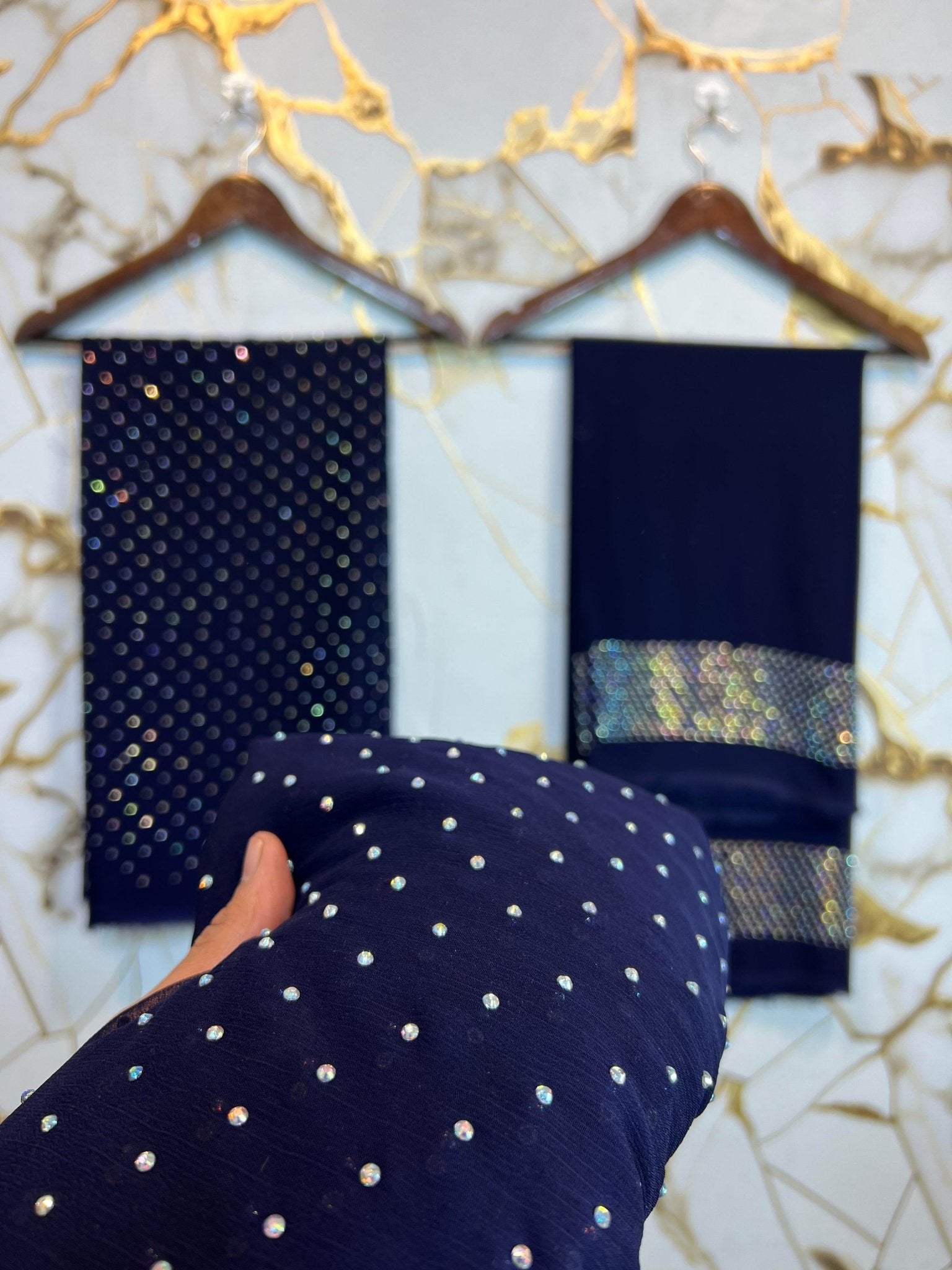 Twiligh Sparkle ( Unstiched 3PC Dress ) Navy Blue