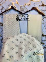 Turkish Crystal ( Unstiched 3PC Dress ) Cream