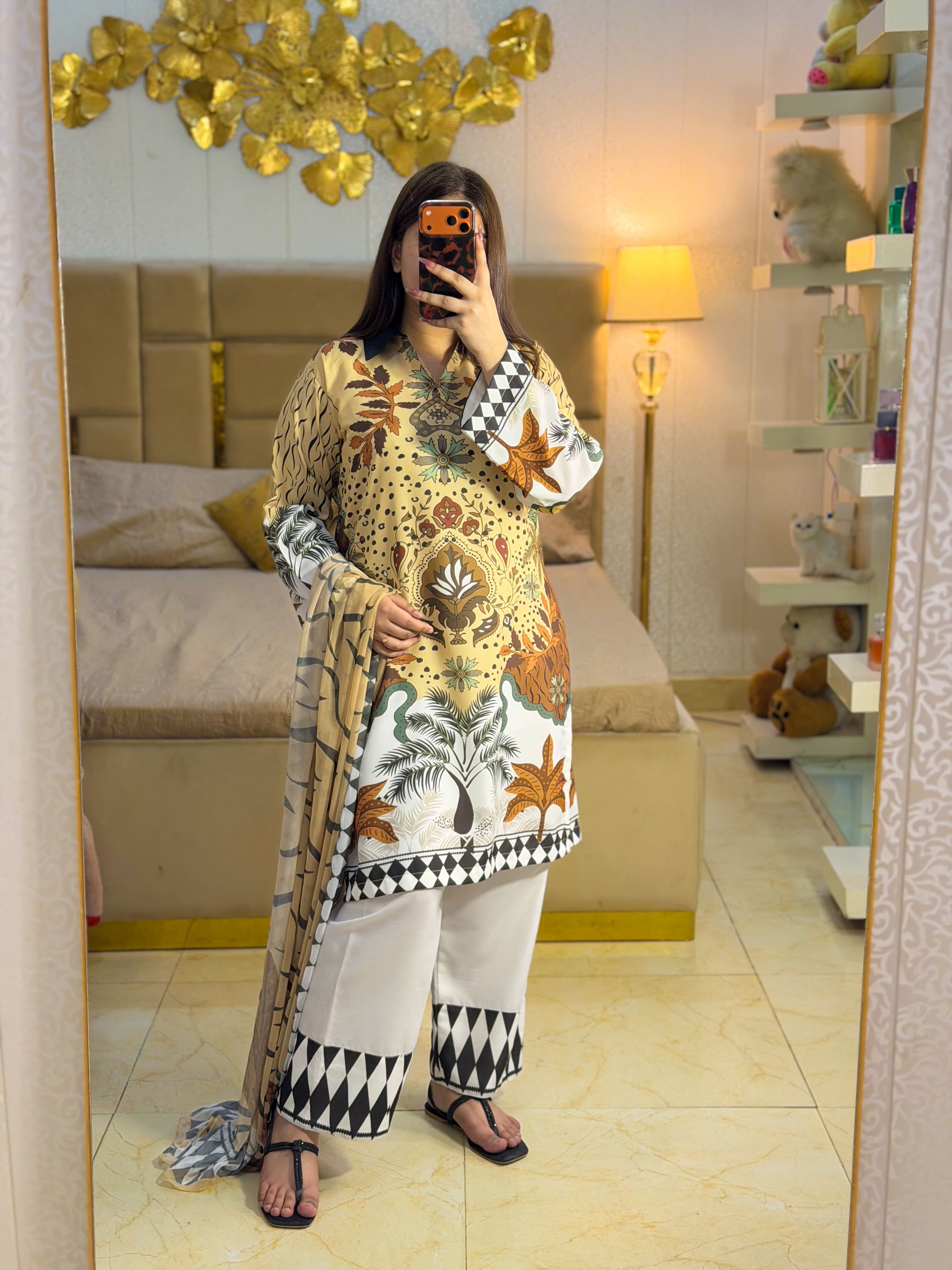 🦋Hania Amir Viral Kaftan ~ Unstitched 2PC Co-Ord-Sets (Copy)