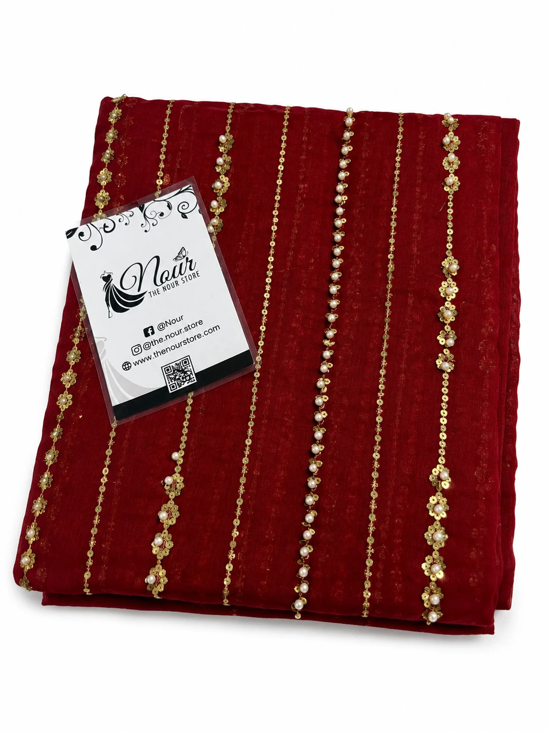 Chiffon Emb & Pearl Work 3PC ( Red )