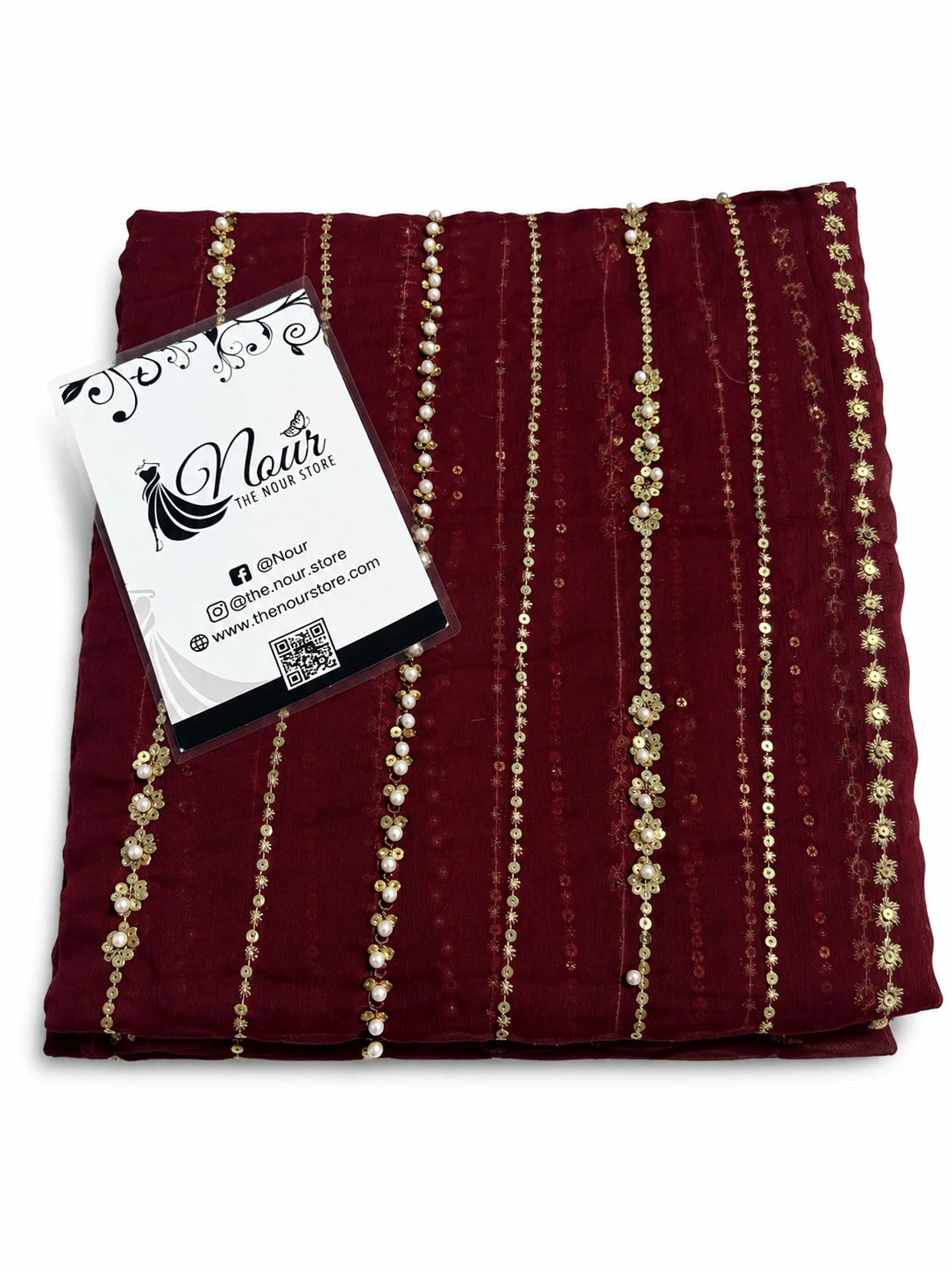 Chiffon Emb & Pearl Work 3PC ( Maroon )