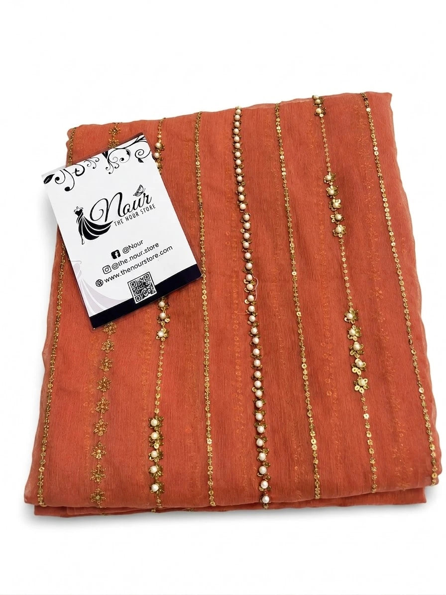 Chiffon Emb & Pearl Work 3PC ( Peach )