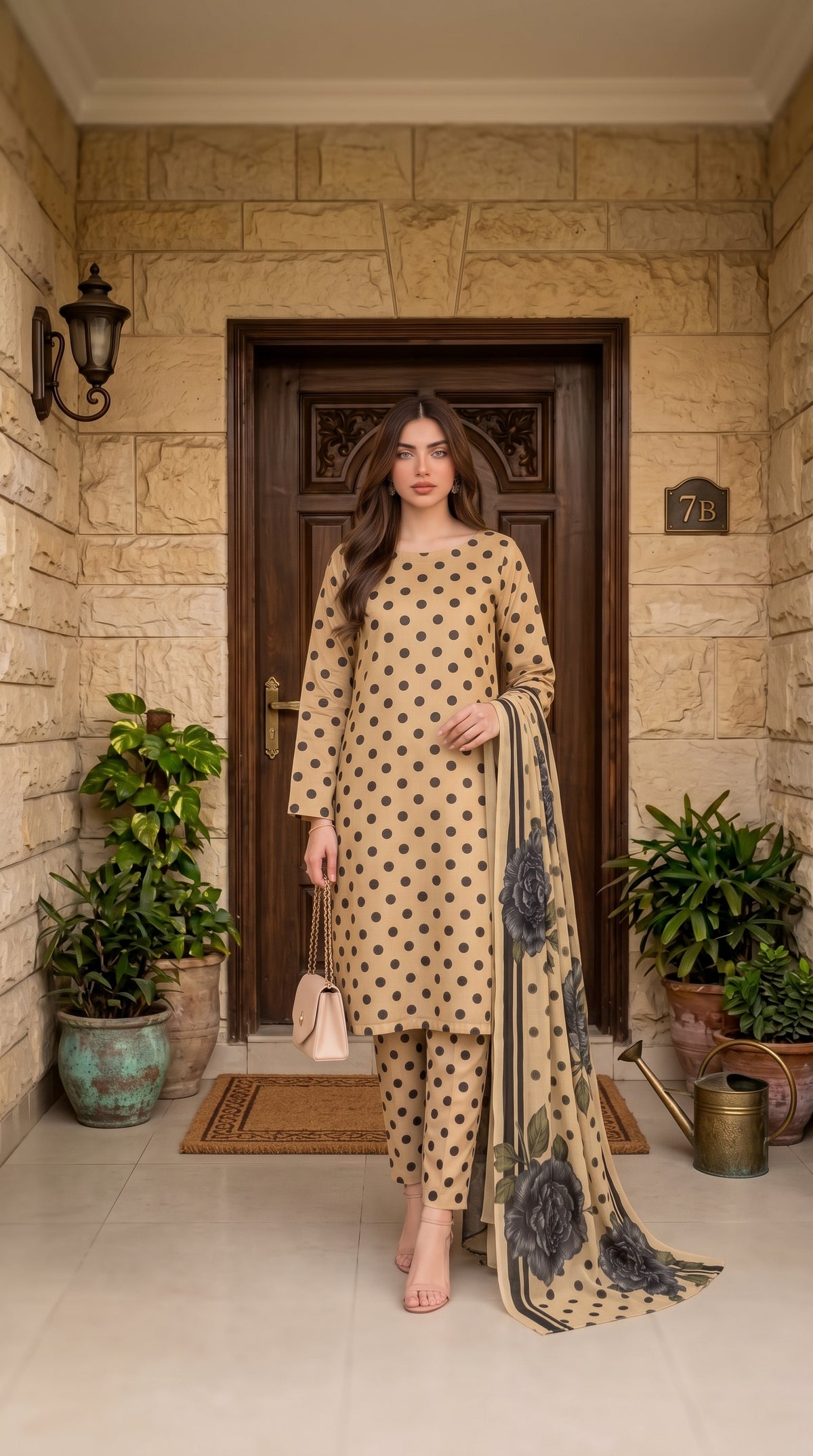 #Unstitched-Silk-Polka-Brown-Medium