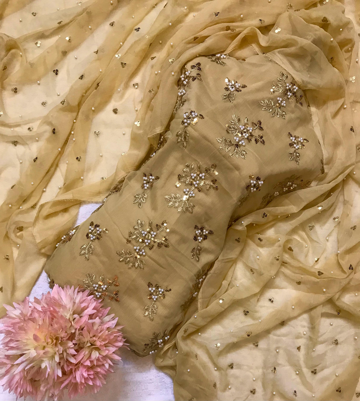 Crinkle Chiffon ( Sequins & Pearls Work )