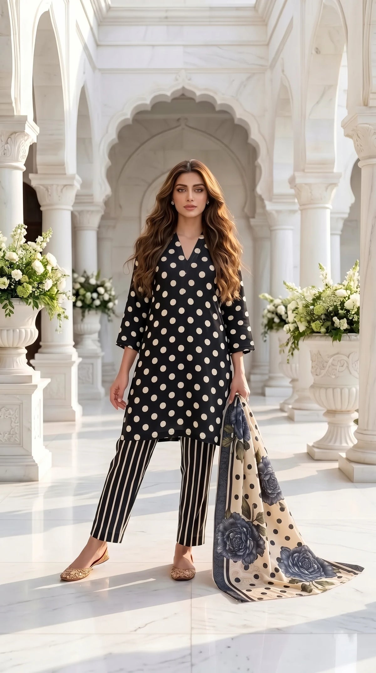 #Unstitched-Silk-Polka-Black